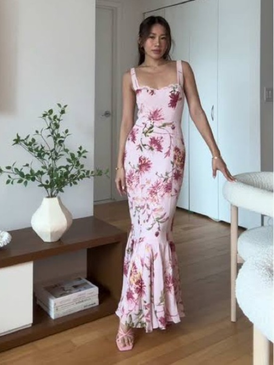 Reformation Dresses & Skirts - new Reformation Irisa lace trim maxi mermaid dress in Chrysanthemum pink floral